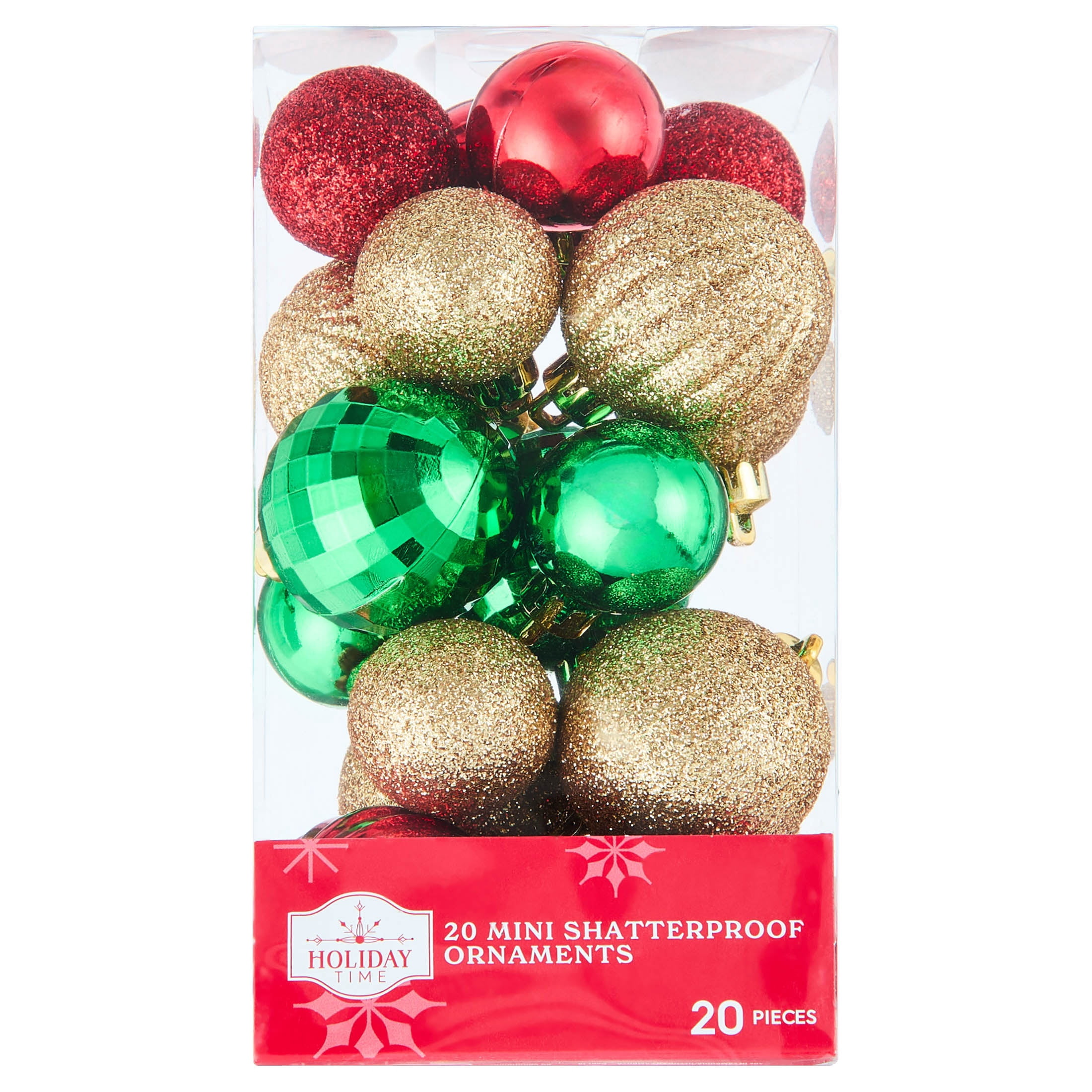 20-Count Red/Green/Gold Mini Ball Shatterproof Christmas Ornaments, by Holiday Time