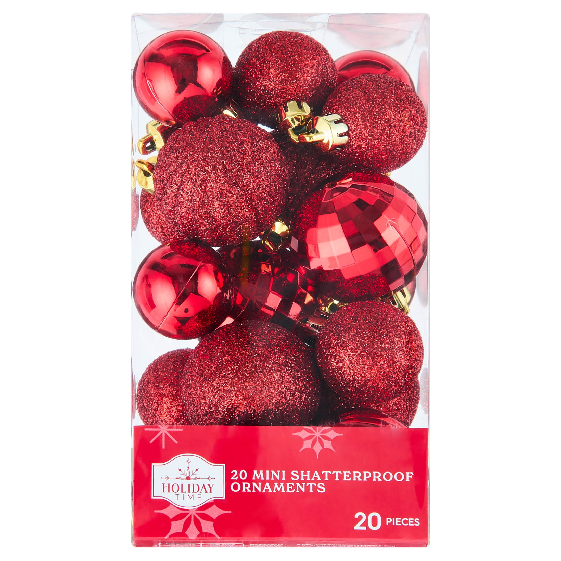 20-Count Red Mini Ball Shatterproof Christmas Ornaments, by Holiday Time