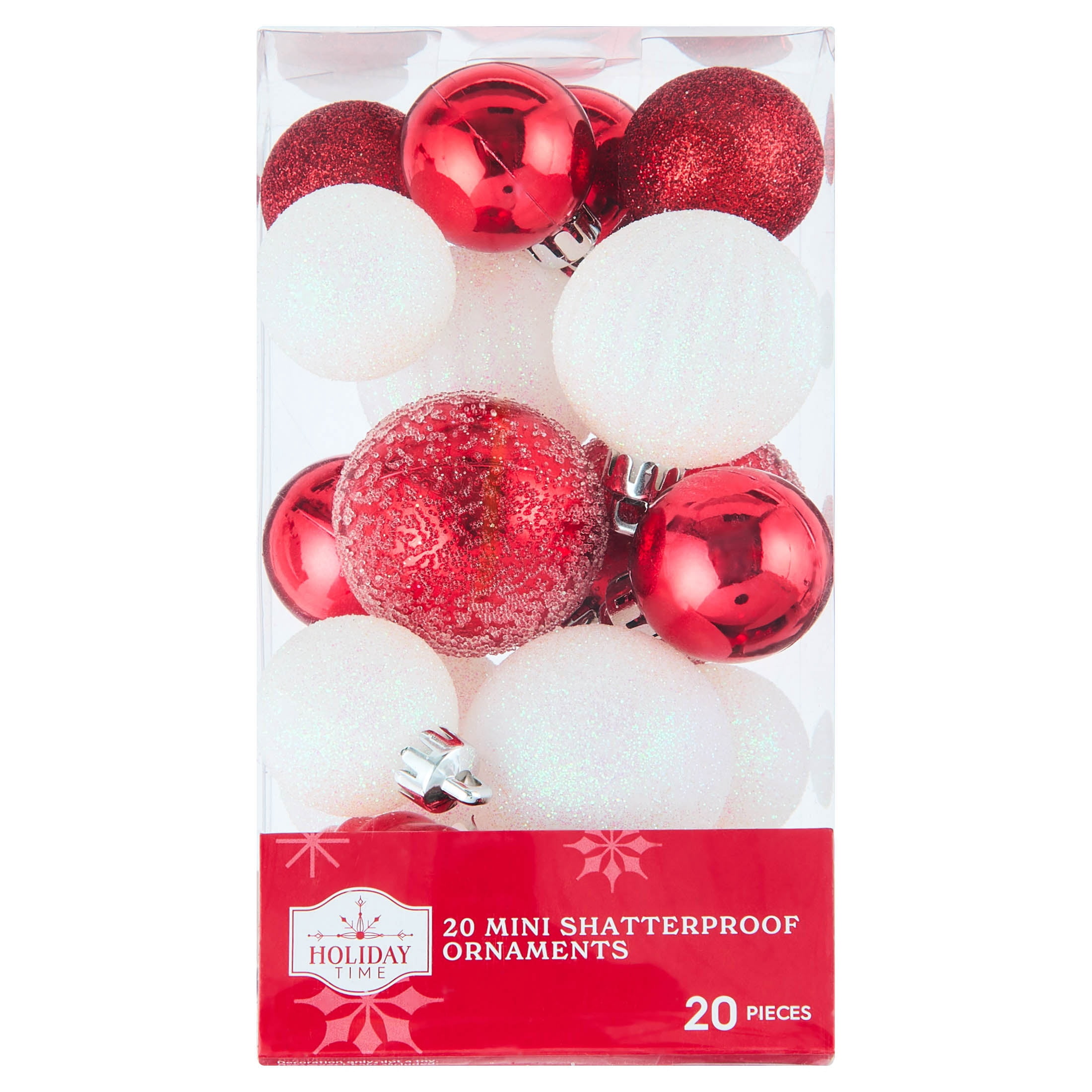 20-Count Red and White Mini Ball Shatterproof Christmas Ornaments, by Holiday Time