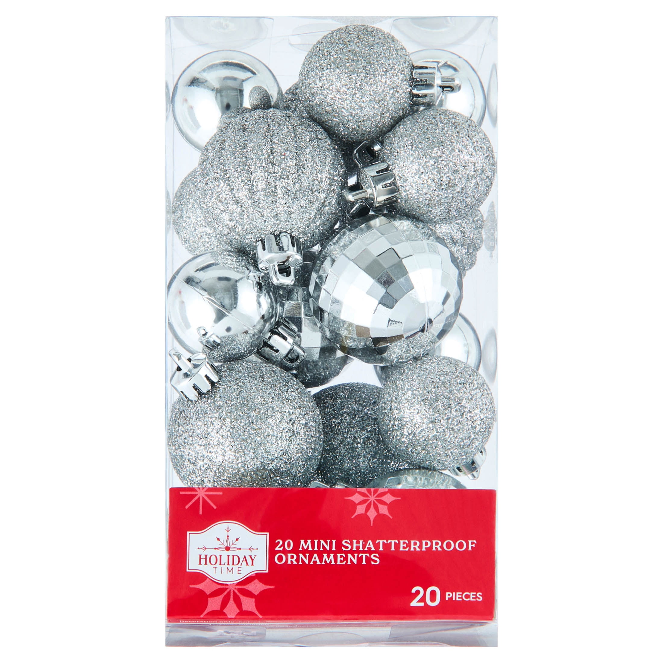 20-Count Silver Mini Ball Shatterproof Christmas Ornaments, by Holiday Time