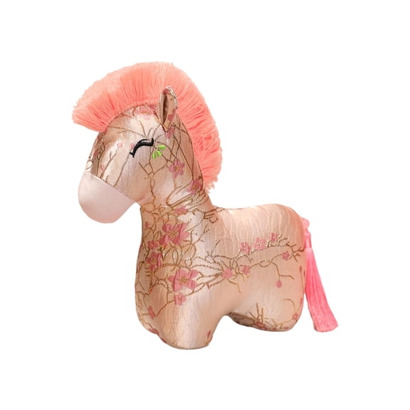 20Cm Chinese National Trend Brocade Fabric Horse Plush Toy Doll, Soft Stuffed Animal With Intricate Patterned Design, Compact Plush Toy For Playroom & Home Decoration Gift