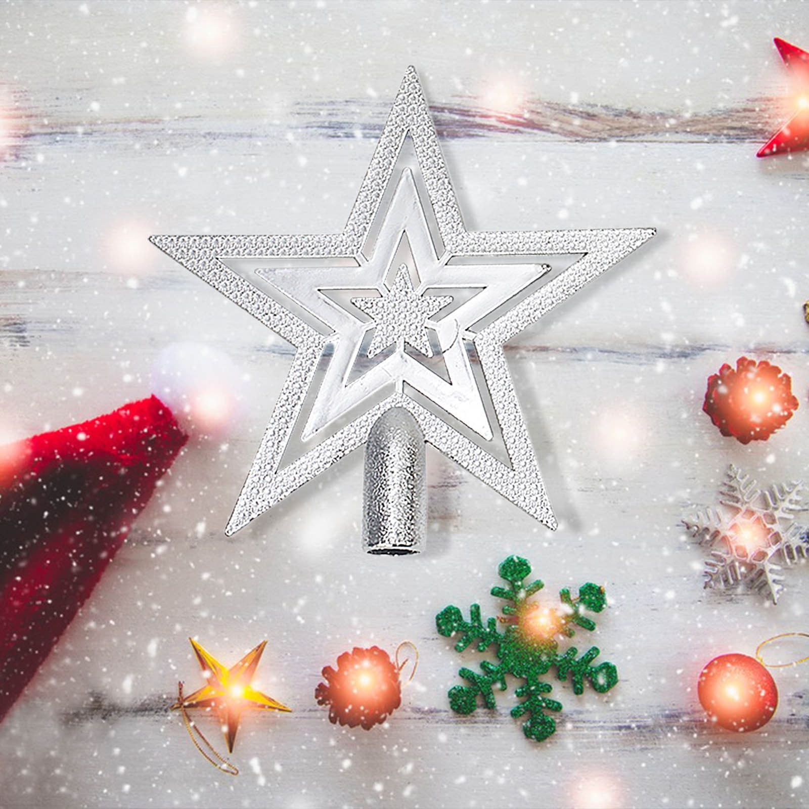 20Cm Glitter Star Christmas Tree Topper Shatterproof Star Shaped Tree