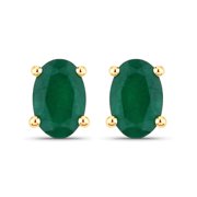 20Ct Emerald Earrings, Genuine Emerald Oval and Diamond 14k Yellow Gold Stud Plated Earrings for Women, Bridesmaid Gift, May Birthstone Gift