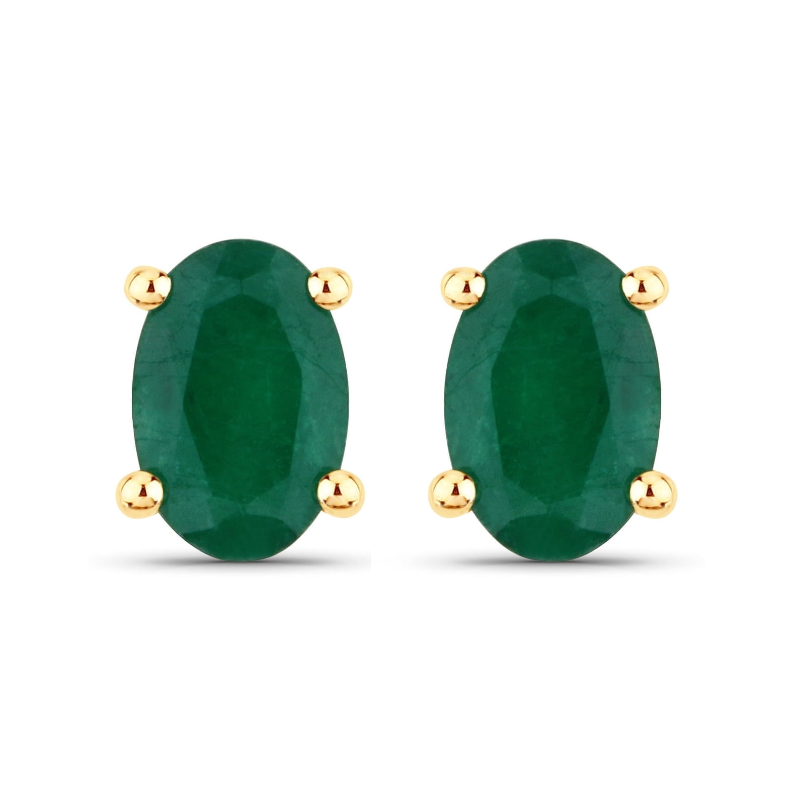 20Ct Emerald Earrings, Genuine Emerald Oval and Diamond 14k Yellow Gold Stud Plated Earrings for Women, Bridesmaid Gift, May Birthstone Gift