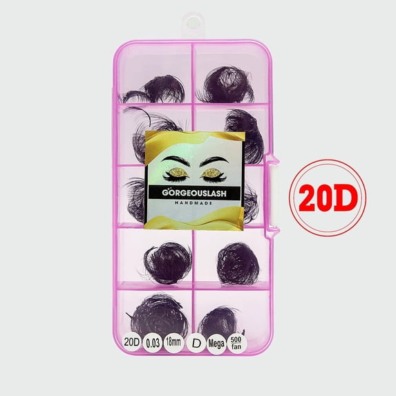 20D - C Curl Lashes, 500 Premade Volume Fans, 0.03mm thickness, Eyelash Extensions, Handmade.