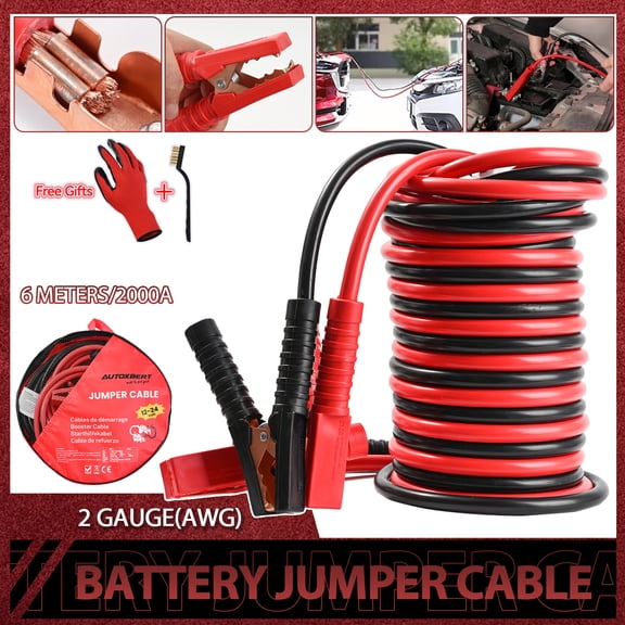 20FT 2 Gauge 2000 AMP Heavy Duty Jumper Cables - Jump Starter for Cars Trucks SUVs Dead Battery Recovery Fast Safe Durability