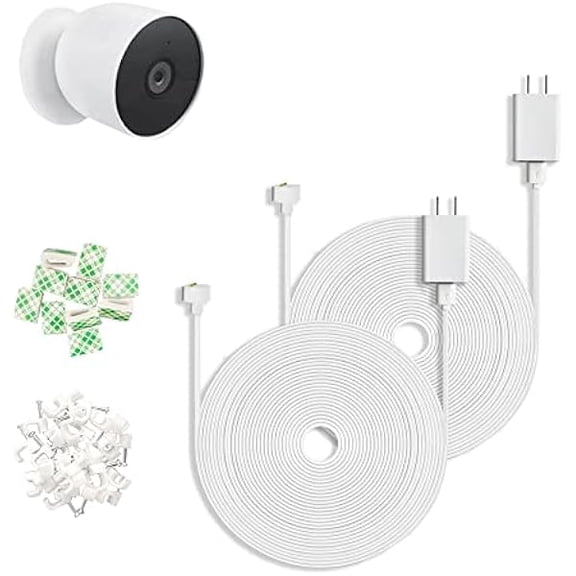 20FT 2 Pack Power Adapter and Cable for Google Nest Cam (Battery) Outdoor or Indoor 2nd Gen, Weatherproof Charging Power Cord and Charger for Nest Camera (Battery)