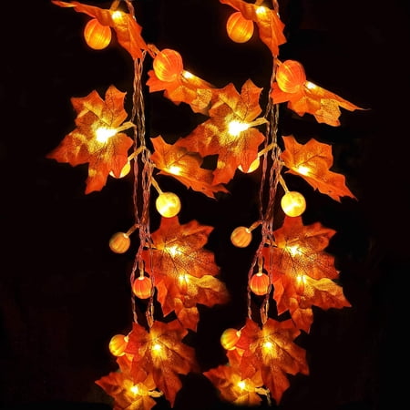 20FT 40 Led Fall Garland with Lights Pumpkin Maple Leaf String Lights Fall Decoration for Home Thanksgiving Party Indoor Outdoor