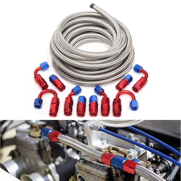 20FT AN6 -6AN 3/8 Stainless Steel Fuel Line Kit CPE Braided Nylon Hose Fittings