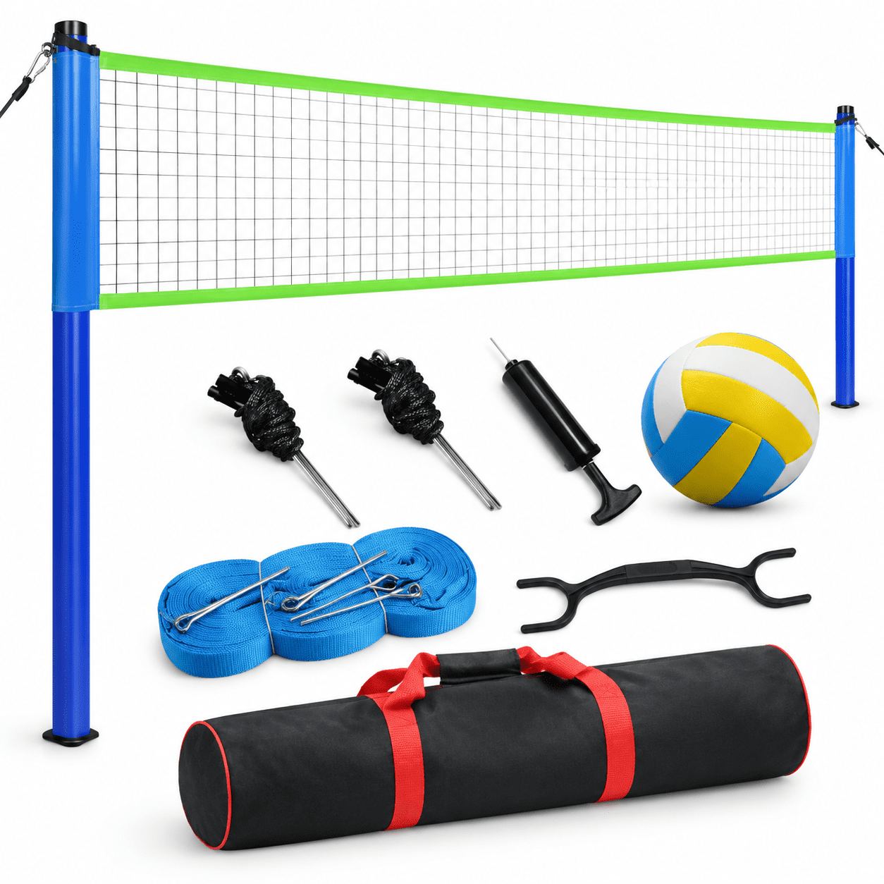 20FT Blue Green Volleyball Net System, Adjustable Height Portable Set ...