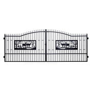 20FT Double Swing Driveway Gate, Heavy-Duty Galvanized Steel with Powder-Coated Finish, Decorative Deer-Design Wrought Iron-Style Outdoor Gate for Driveways, Farms, Ranches & Yards