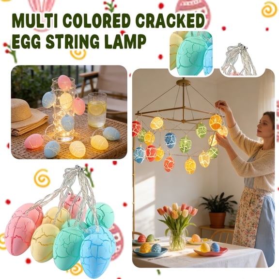 20FT Easter Cracked Texture Colorful Egg String Lights - Festive LED Egg Decor Lights for Easter Home Decor,Tabletop Display & Hanging Party Decoration