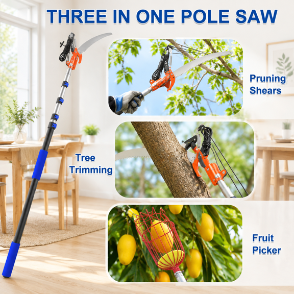 20FT Extendable Steel Tree Trimmer Pruner with Fruit Picker for Yard Garden Palms Shrubs