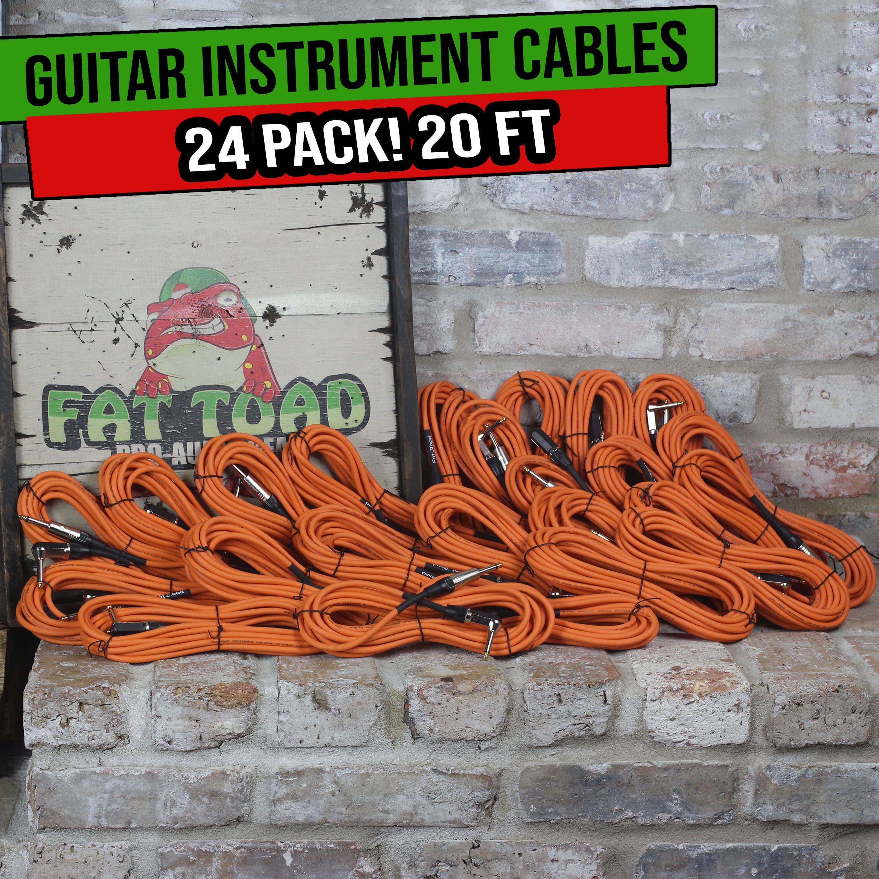 20FT Guitar Cables (24 PACK) Fat Toad | Electric AMP 24GA Wires Pedal PA Speaker