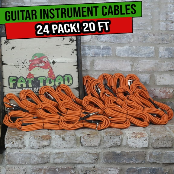 20FT Guitar Cables (24 PACK) Fat Toad | Electric AMP 24GA Wires Pedal PA Speaker