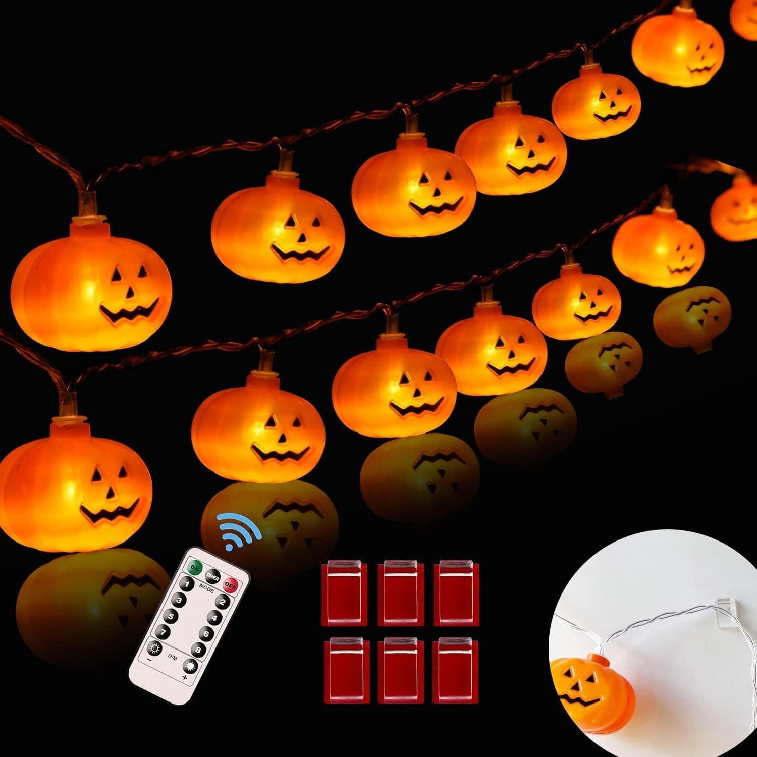 20FT Halloween Pumpkin String Lights with 8 Modes and Remote Control for Indoor Outdoor