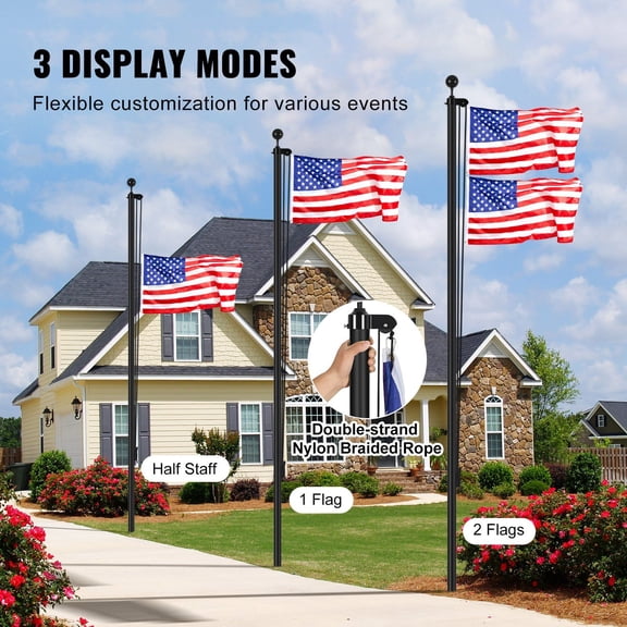 20FT Heavy Duty Detachable Aluminum Flagpole Kit - American Black