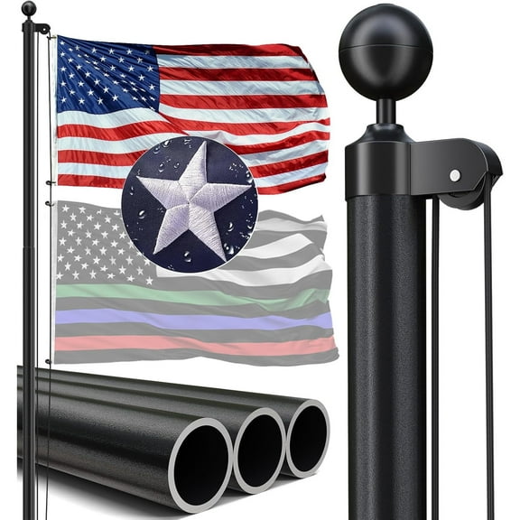 20FT Heavy Duty Flag Pole, 12-Gauge Aluminum, 100MPH Wind Tested | Extra Thick Residential & Commercial Flagpole Kit for Outside House Includes USA Flag & All Hardware to Fly Two Flags