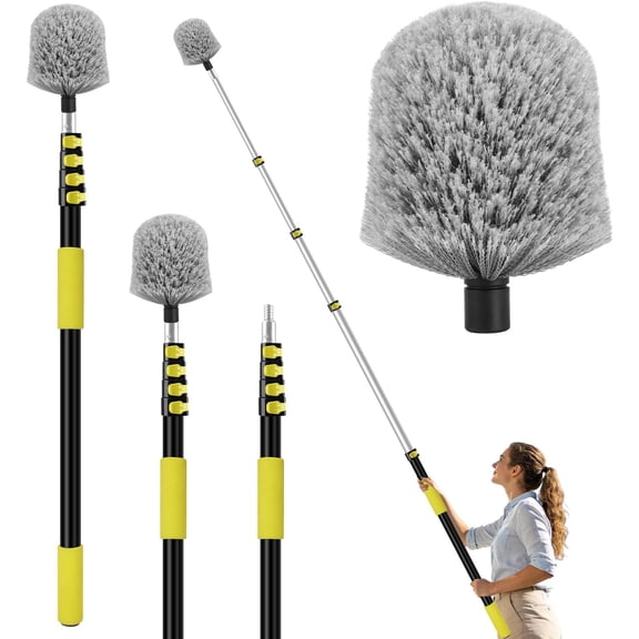 20FT High Cobweb Duster with Extension Pole, Spider Web Brush for Cleaning with 3-12FT Telescopic Pole, 8" Larger Extendable Duster for High Indoor & Outdoor Webs