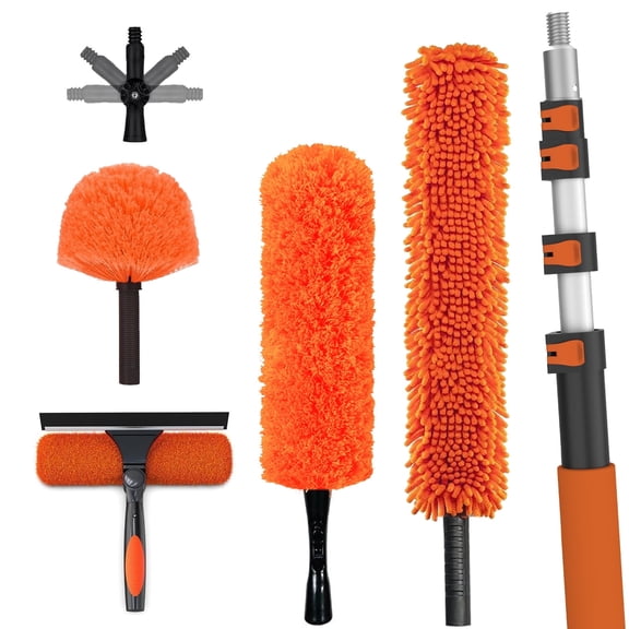 20FT High Reach Duster Cleaning Kit with Extension Pole, High Ceiling Fan Cleaner Duster Tool for Fan Blades, Window Washing Kit with Microfiber Feather Duster & Window Squeegee