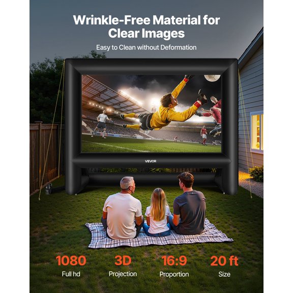 20FT Inflatable Movie Screen,Inflatable Projector Screen with Portable Storage Bag,16:9 Easy Set Up Movie Projection for Outdoor Backyard,Home Theater,Theme Party