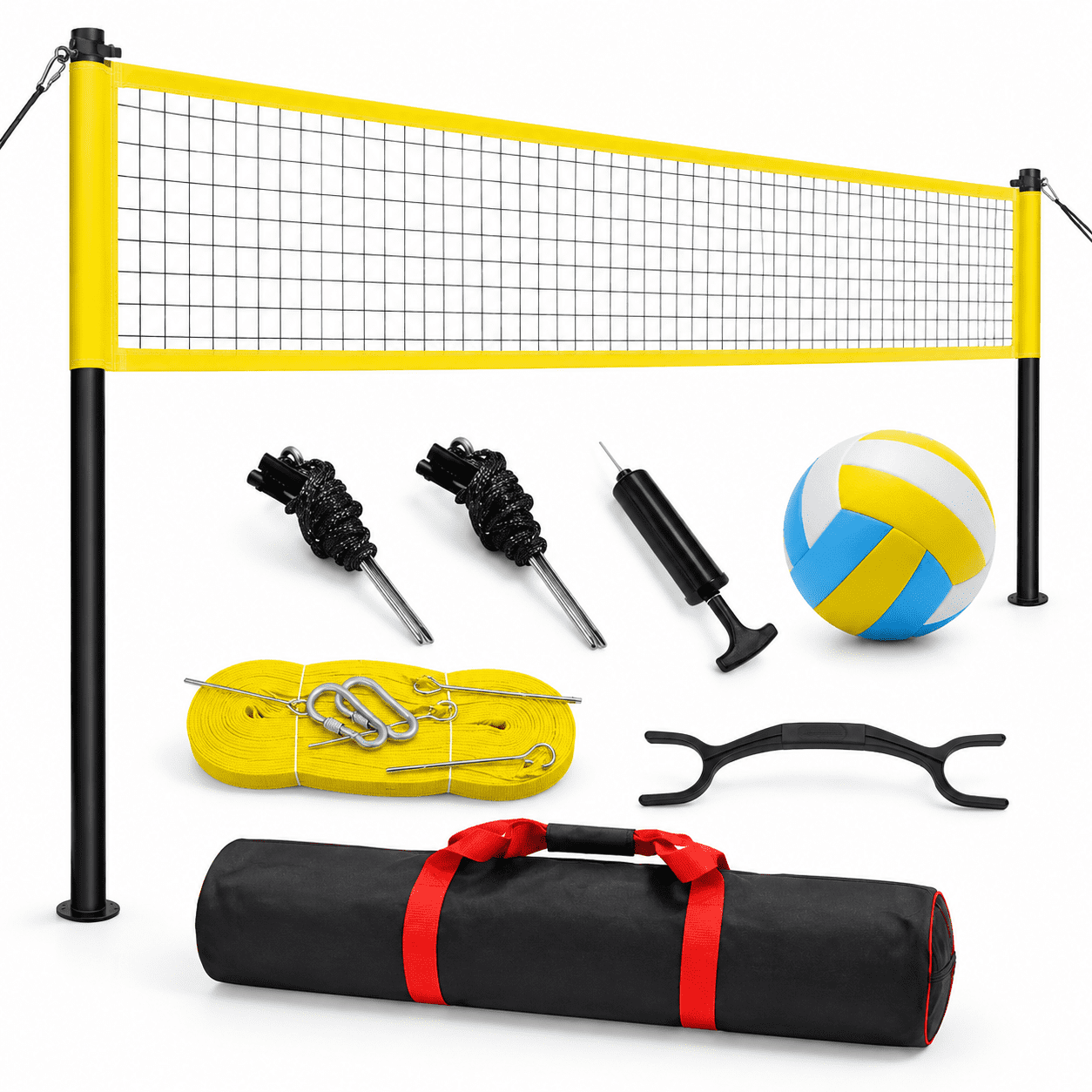 20FT Lemon Yellow Portable Adjustable Volleyball Net System with ...