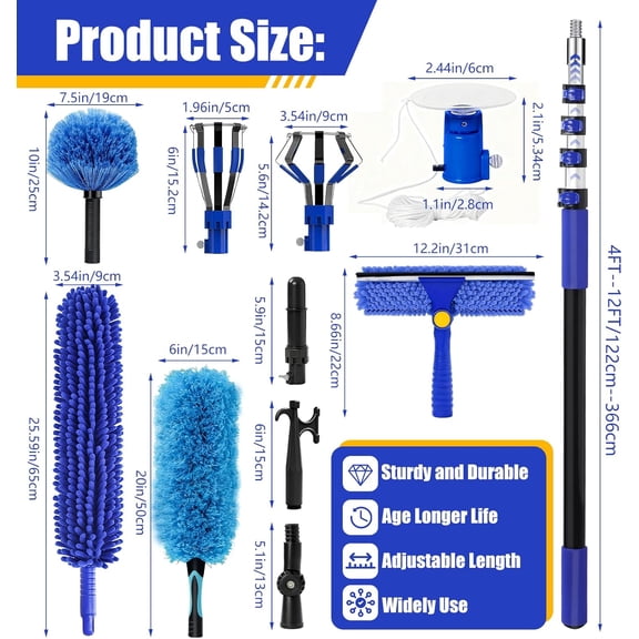 20FT Light Bulb Changer for High Ceilings with 5-12FT Heavy Duty Extension Pole,High Ceiling Ceiling Fan Cleaner Duster Kit for Home & House High Window, Interior Roof Window Cleaning Blue