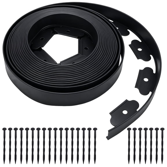 20FT No-Dig Garden Landscape Edging Kit, Black Plastic Lawn Border Set with 24 Anchoring Spikes, Durable Yard Divider for Landscaping Projects, Flower Beds and Lawn Boundaries