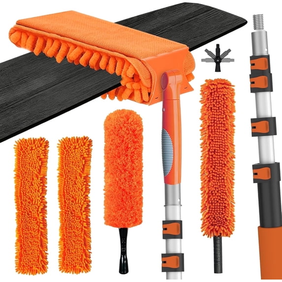 20FT Reach Ceiling Fan Cleaner Duster, Fan Blade Cleaner Kit with 3-12FT Extension Pole, Microfiber Duster & Replaceable Cleaning Cloth for Blades, Ceiling, Furniture