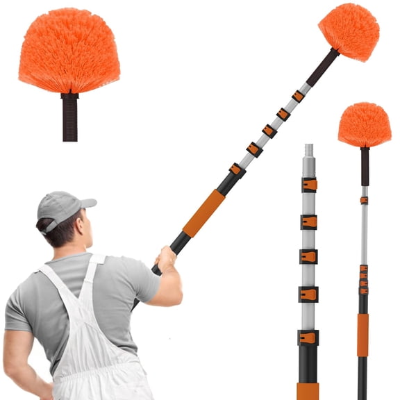 20FT Reach Cobweb Duster with Extension Pole, High Ceiling Long Duster with 3-12FT Telescoping Pole, Spider Web Brush for Indoor Outdoor Use