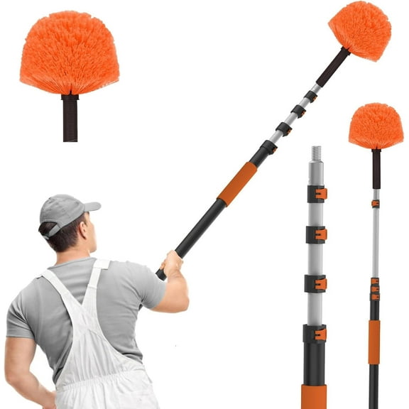 20FT Reach Cobweb Duster with Extension Pole, High Ceiling Long Duster with 3-12FT Telescoping Pole, Spider Web Brush for Indoor Outdoor Use