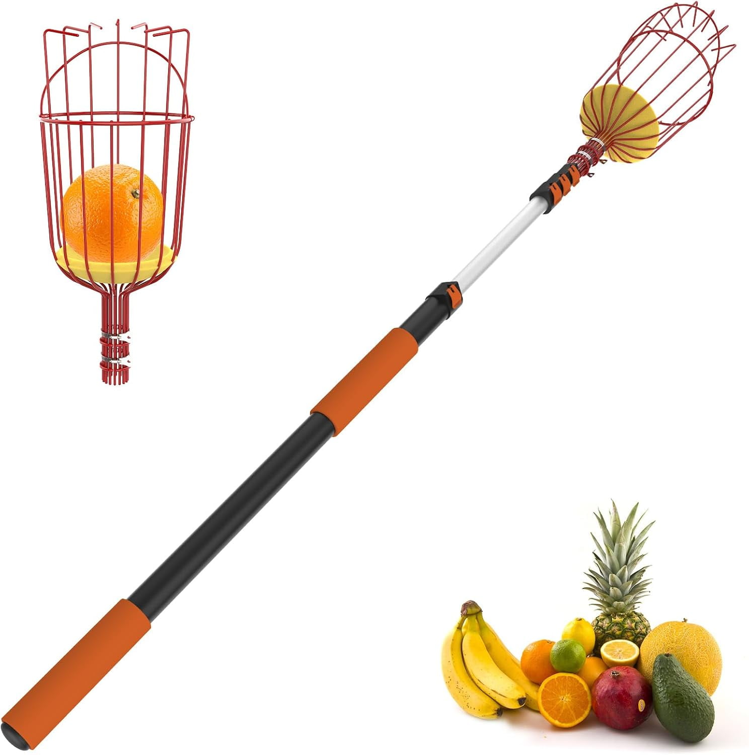 20FT Reach Fruit Picker, Apple Picker Pole with Basket Telescoping Tool ...