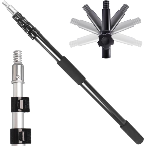 20FT Reach Telescopic Extension Pole, 3-12FT Multi-Purpose Extendable Pole with Universal Twist-on Metal Tip, Lightweight Sturdy Aluminum Paint Roller Extension Pole for Dusting Painting Cleaning