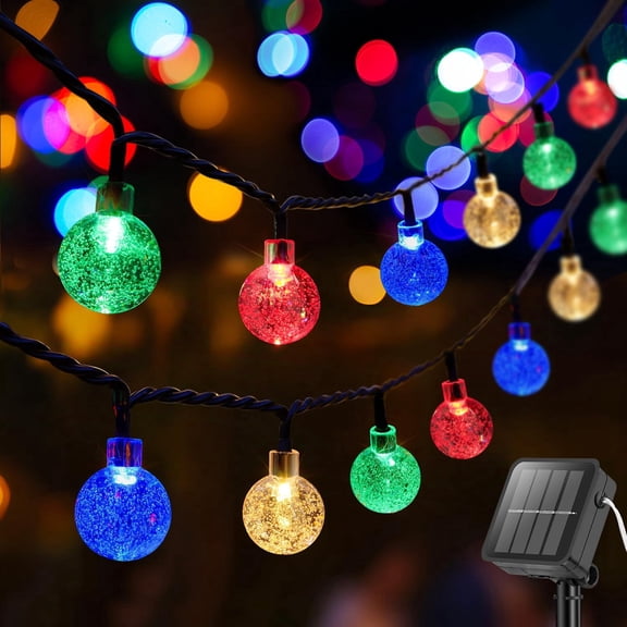 20FT Solar String Lights Outdoor, 30 LED Crystal Globe Lights with 8 Lighting Modes, Solar Powered Patio Hanging Lights for Garden, Camping & Party Decoration (Multicolor)