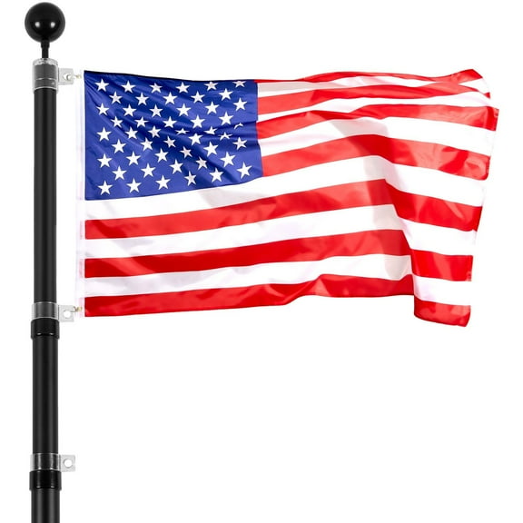 20FT Telescopic Flagpole Kit Heavy Duty Aluminum Flag Pole American Black