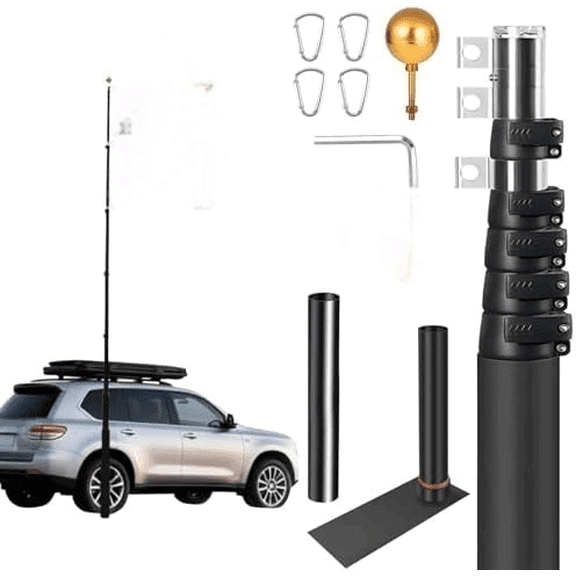 20FT Telescoping Flag Pole, Heavy-Duty Aluminum Alloy Tailgate Flag Pole with Tire Bases, Portable Flag Poles for Outdoor Activities Such as RVs, Trucks, Car Tailgates, Camping$$Garden & Patio