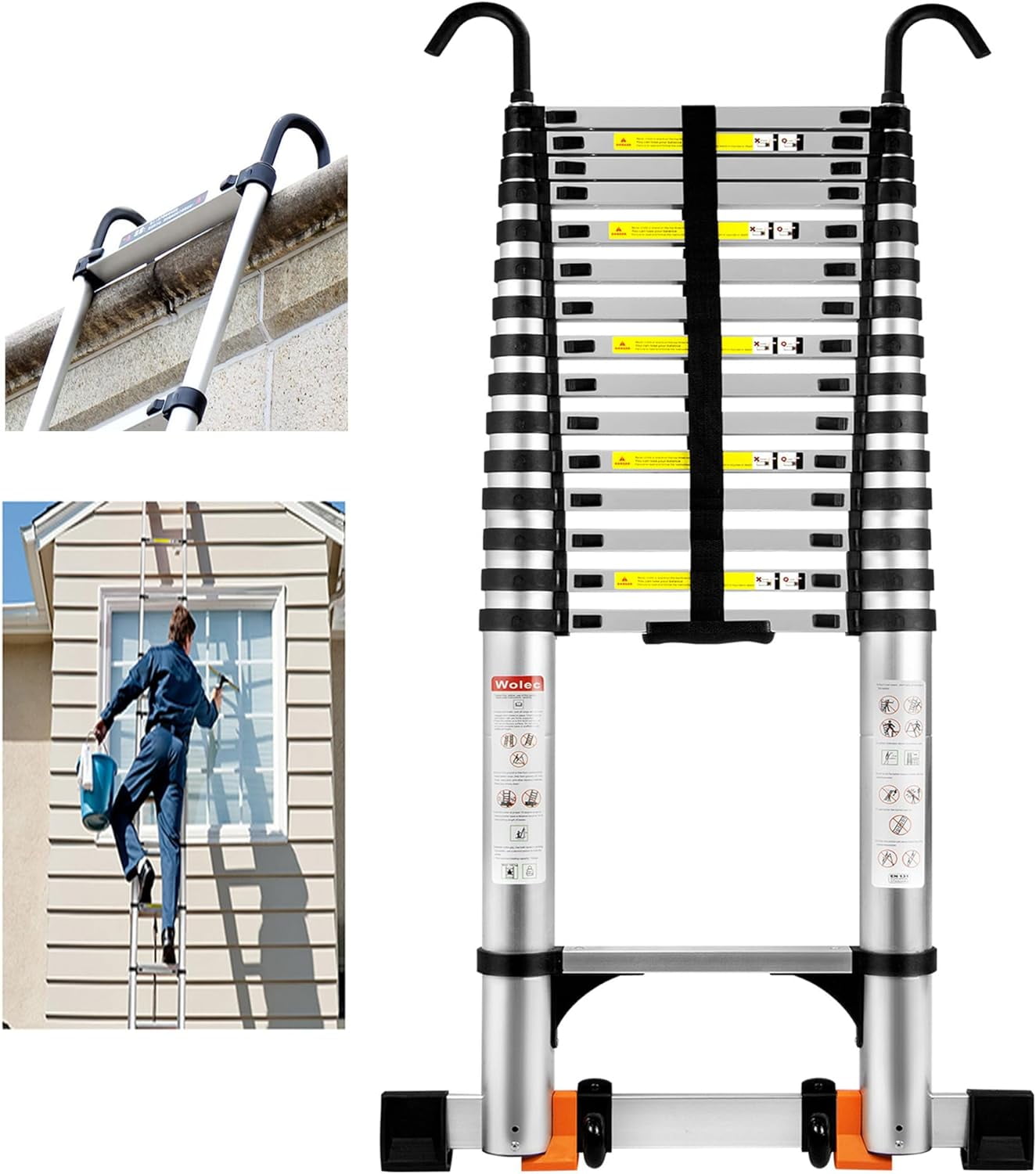 20FT Telescoping Ladder, AntiPinch Telescopic Extension ladders with 2