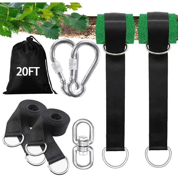 20FT Tree Swing Straps Hanging Kit, Extra Long Tree Swing Straps Holds 5500 lbs with Lock Carabiners & Tree Protectors, Safer for All Swing & Hammock