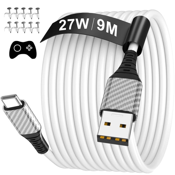 for 20FT USB A to USB C Charging Cable, 27W Fast Charge & Data Sync, Long Type C Cord for Samsung Galaxy S25 S24, for iPhone 15 16 17, iPad, PS5, Security Camera - White