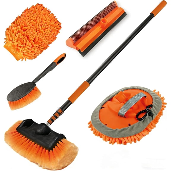 20FT Wash Brush with Long Handle, Cleaning Kit with Soft Bristle Wash Brush, Microfiber Cleaning Mop, Window , Mitt, Wheel Brush for RV, , Boat, House Siding