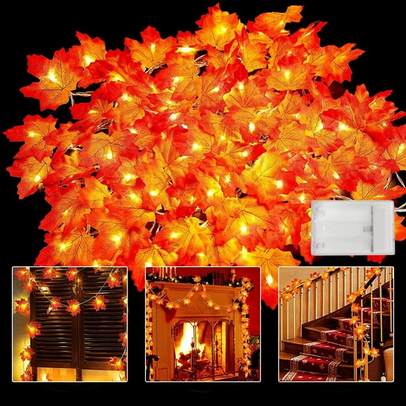 20Ft 40 LED Fall Lights Thanksgiving Maple Leaves Lights Battery Powered Fall Garland String Light for Holiday Autumn Home Party Indoor Outdoor Dcor