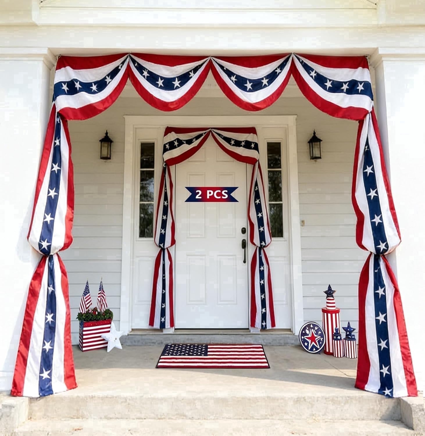 FENLEI 2 Pack 20Ft 4th of July Patriotic Bunting Banner, American Flag Outdoor & Door Decor, 250th Independence Day Decoration