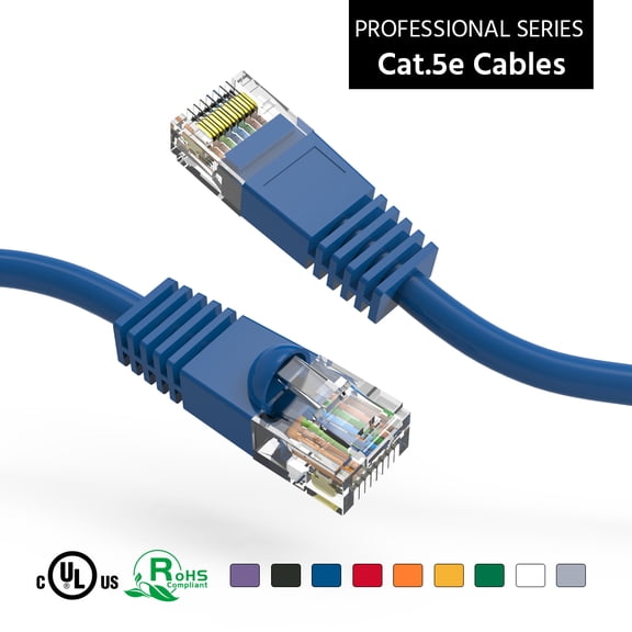 20Ft Cat5E UTP Ethernet Network Booted Cable Blue, (10 Pack)
