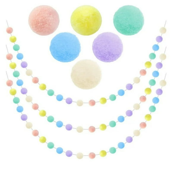 20Ft Felt Ball Garland, 60Pcs Macaron Color Pom Pom String, Elastic Fluffy Ball Banner for Easter Birthday Party Indoor Home Decor