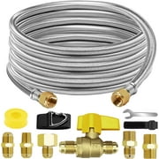 20Ft High Pressure Braided Propane Hose Extension and fittings with Conversion Coupling 3/8" Flare to 1/2" Female NPT 1/4" Male NPT 3/8" ball valve switch 3/8" Male Flare for BBQ Grill Fire Pit Heater