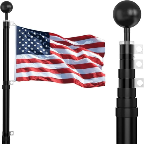 20Ft Telescopic Flag Pole Kit, Heavy Duty Aluminum Telescoping Flagpole, with 3x5 American Flag and Topper Ball for Commercial, Residential Use