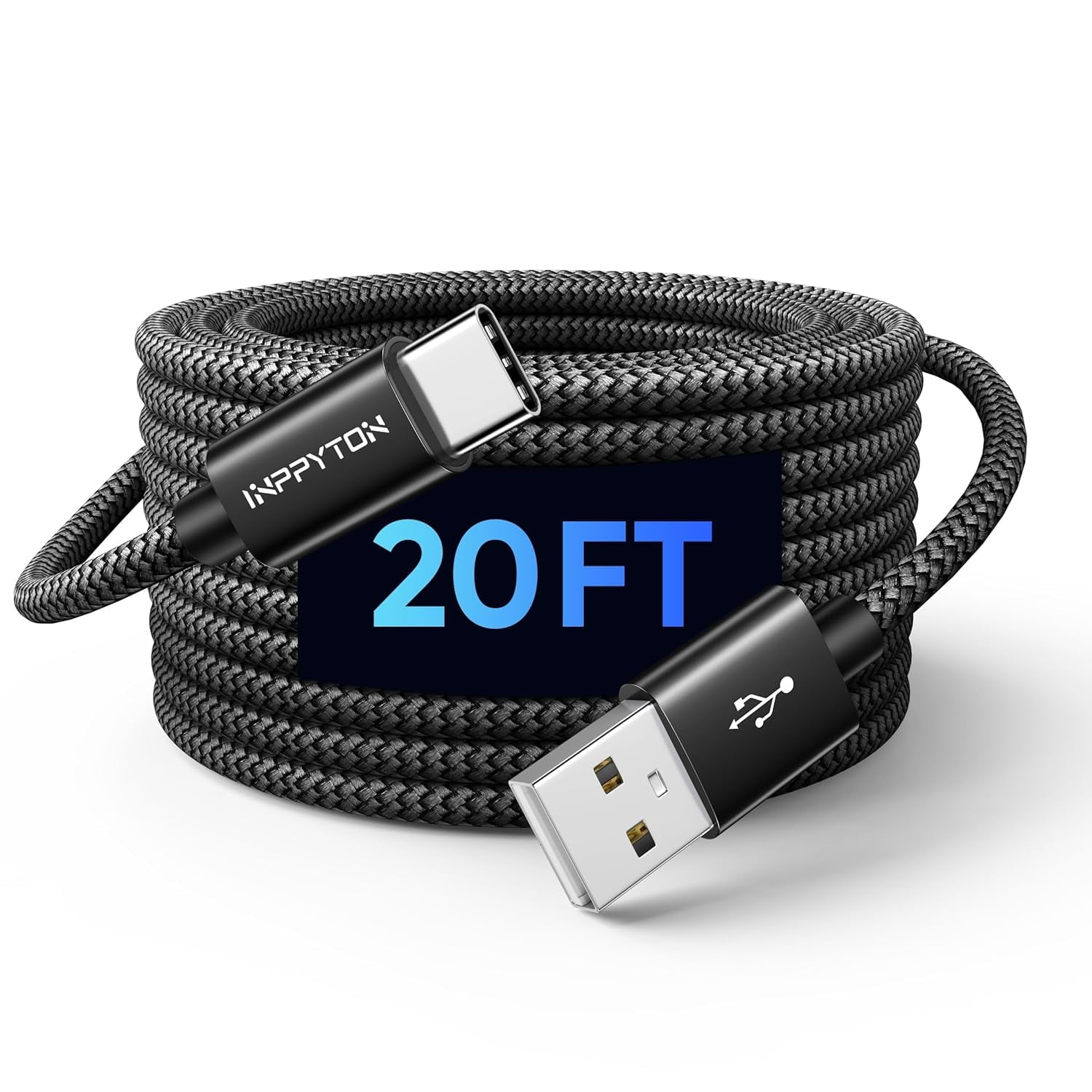 20Ft USB C Cable Fast Charging, Extra Long USB C Cable Nylon Braided USB Type C Cable, USB A 2.0 to USB C for iphone 17 16 15 Series Samsung Galaxy LG Moto Pixel Switch and Other USB C Devices, Black