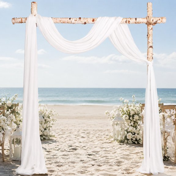 20Ft White Chiffon Wedding Arch Draping Panels, Elegant Table Runner Decoration, Soft Fabric Drapes for Wedding Ceremony, Reception, Garden Arch Swag Decor