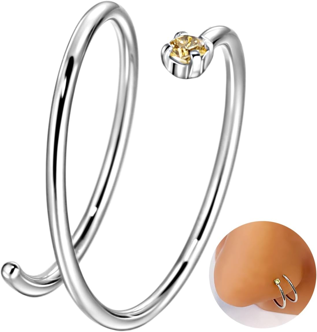 20G 10Mm Double Nose Ring Hoop For Single Piercing, Surgical Steel