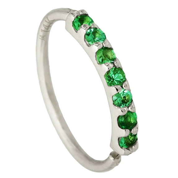 20G 14K White Gold Nose Hoop Ring 7-Stone Emerald Gemstone Nose Ring 8mm Cartilage Hoop Helix Ring Tragus Ring Unisex May Birthstone Nose Ring NH7PR12-EDWG
